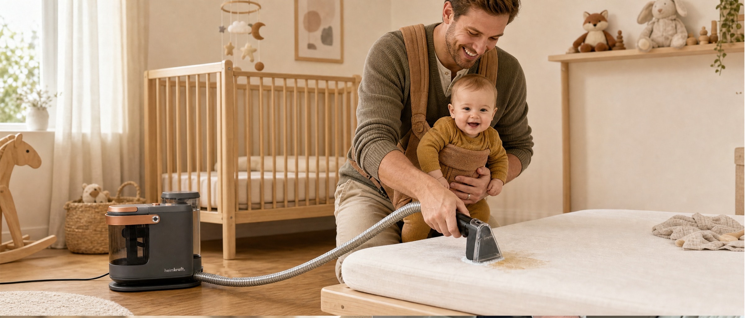 DeepClean S15 reinigt eine Matratze im Kinderzimmer