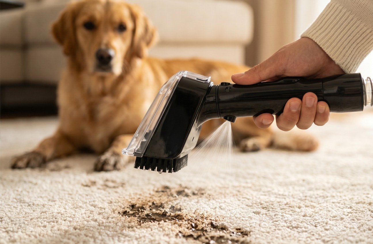 DeepClean S15 entfernt Schmutz aus einem Teppich